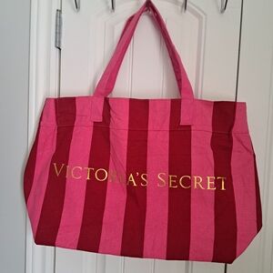VICTORIA'S SECRET PINK RED bold striped canvas large tote carry all bag travel